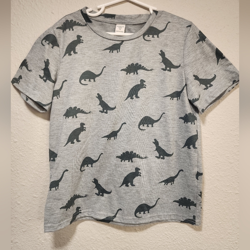 Kids Dinosaur Print Size 7Y T-Shirt - Gray
